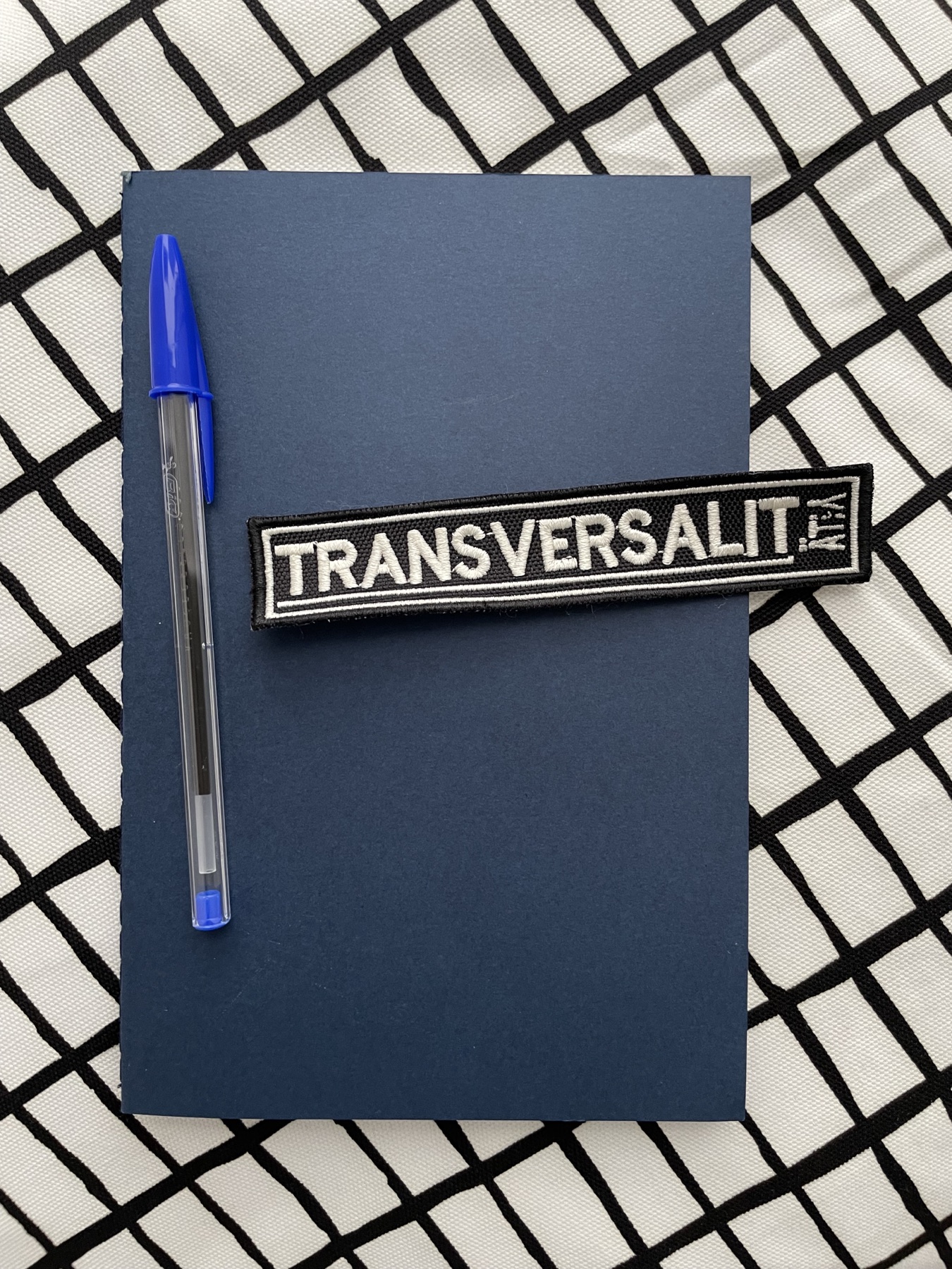 Blue Transversality notebook, pen and embroidered patch